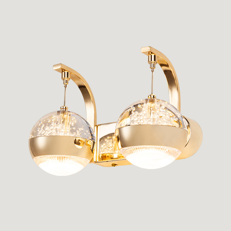 Bedroom Sconce Light Fixture Modern Style Gold LED Wall Lighting Fixture with Round Crystal Shade