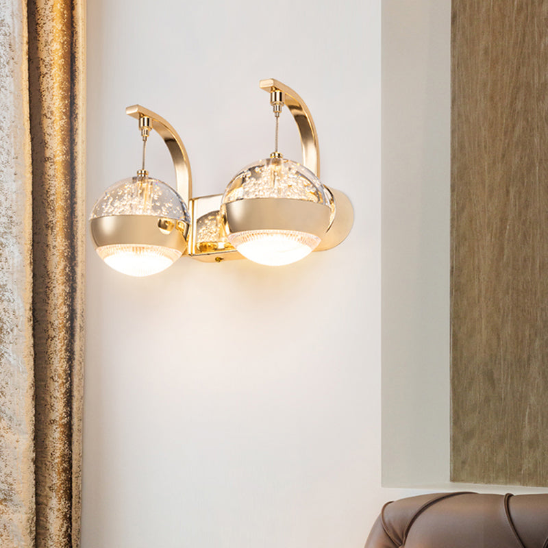 Bedroom Sconce Light Fixture Modern Style Gold LED Wall Lighting Fixture with Round Crystal Shade