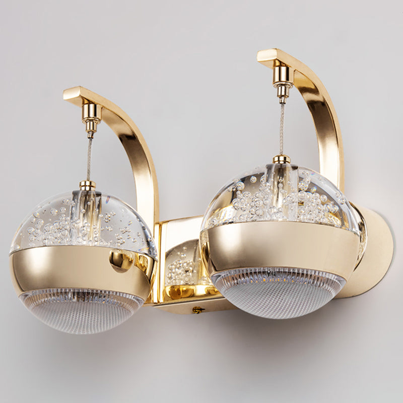 Bedroom Sconce Light Fixture Modern Style Gold LED Wall Lighting Fixture with Round Crystal Shade