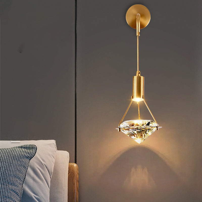 Bedroom Wall Sconce Lighting Nordic Gold Wall Light Sconce with Diamond Crystal Shade