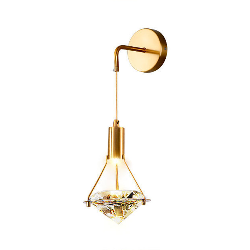 Bedroom Wall Sconce Lighting Nordic Gold Wall Light Sconce with Diamond Crystal Shade