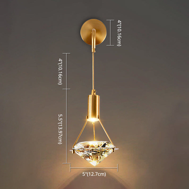 Bedroom Wall Sconce Lighting Nordic Gold Wall Light Sconce with Diamond Crystal Shade