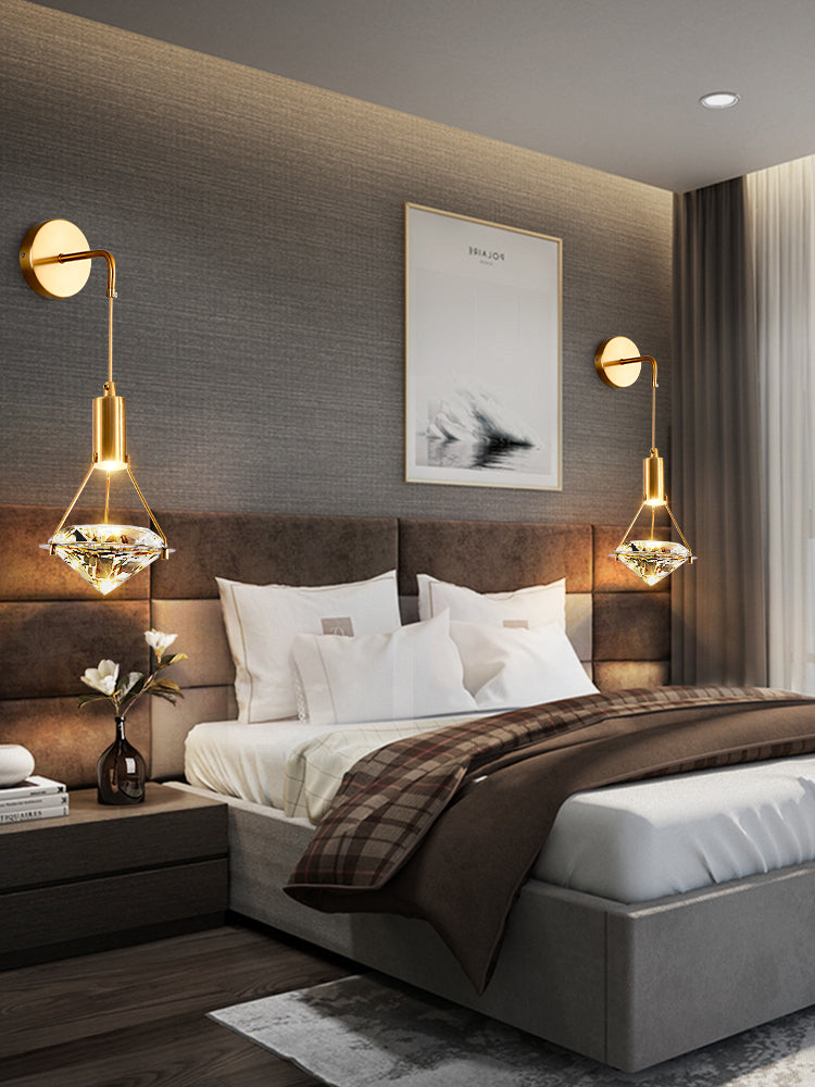 Bedroom Wall Sconce Lighting Nordic Gold Wall Light Sconce with Diamond Crystal Shade