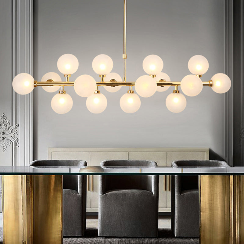 Molecule Dining Room Over Island Lighting Opal Glass 16 Lights Contemporary Flush Mount Chandelier in Gold