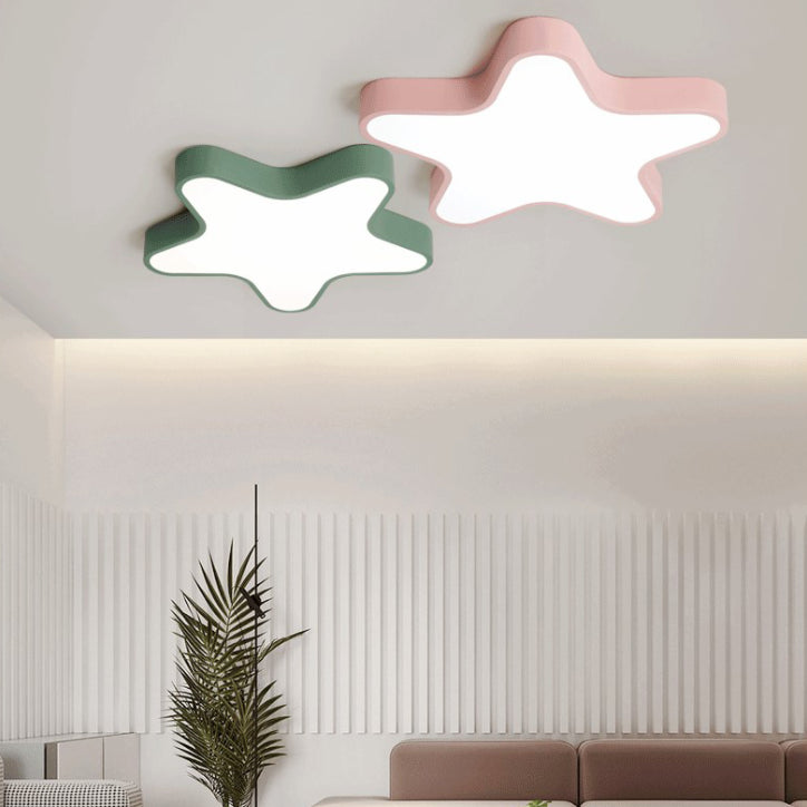 Modern Creative Macaron LED Ceiling Light Wrought Iron Star Flush Mount with Acrylic Shade