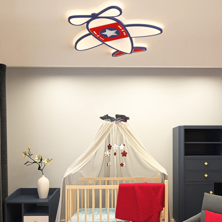 Airplane Metal Cartoon Flush Mount LED 1-Light Flush Light Fixture for Children Bedroom