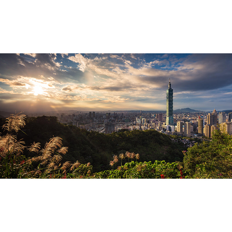 Urban City View Mural Bright Modern Stain Resistant Wall Covering for Living Room