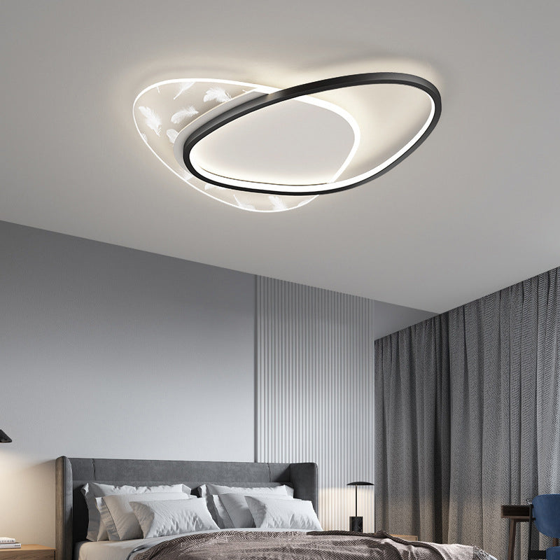 Style contemporain DEL Metal LED Flush Light Fixture Feather Ceiling Flush Mount for Bedroom