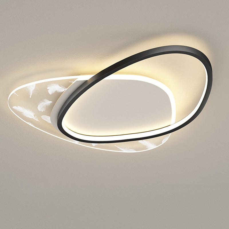 Style contemporain DEL Metal LED Flush Light Fixture Feather Ceiling Flush Mount for Bedroom