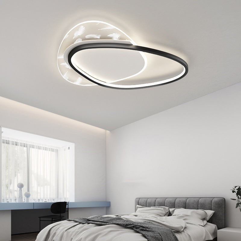 Style contemporain DEL Metal LED Flush Light Fixture Feather Ceiling Flush Mount for Bedroom