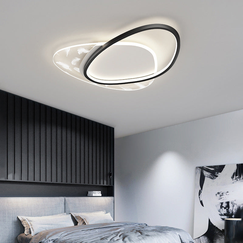 Style contemporain DEL Metal LED Flush Light Fixture Feather Ceiling Flush Mount for Bedroom