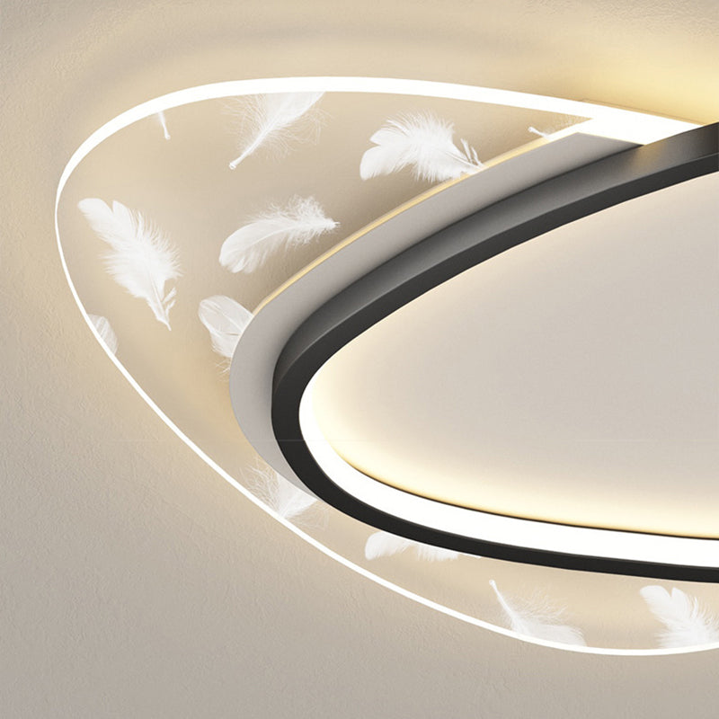 Style contemporain DEL Metal LED Flush Light Fixture Feather Ceiling Flush Mount for Bedroom