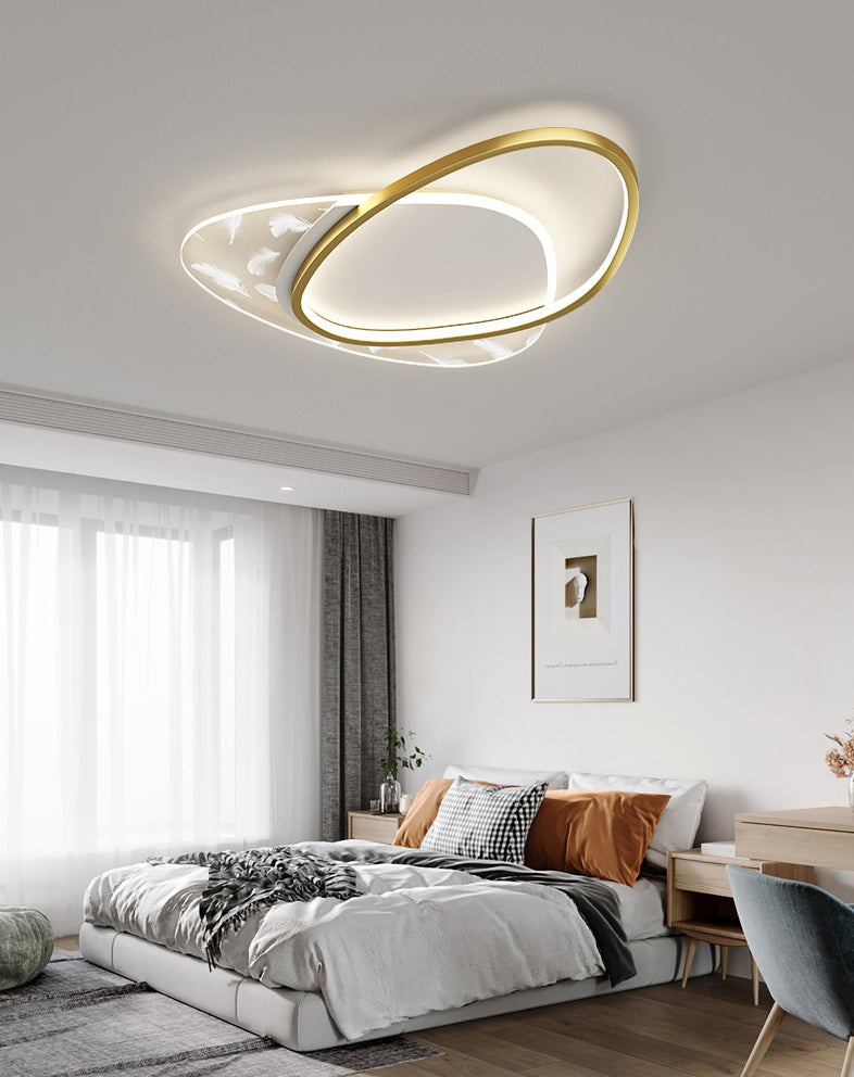 Style contemporain DEL Metal LED Flush Light Fixture Feather Ceiling Flush Mount for Bedroom