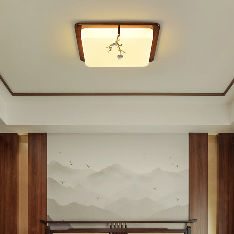 Modern Minimalist Wood Flush Mount 1-Light LED Flush Mount Ceiling Light for Living Room