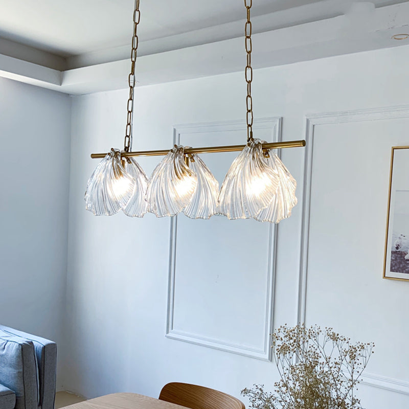 New Modern Fluted Glass Chandelier Lamp Linear Island Pendant for Dining Room