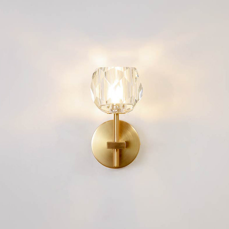 Modern Style Wall Lighting Fixture Gold Shaded Wall Mounted Light with Crystal Shade