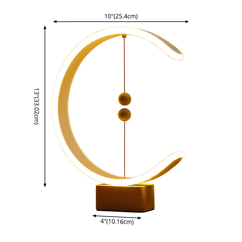 White C Shaped Night Lamp Minimalist Metal LED Table Light with Ball Magnetic Switch