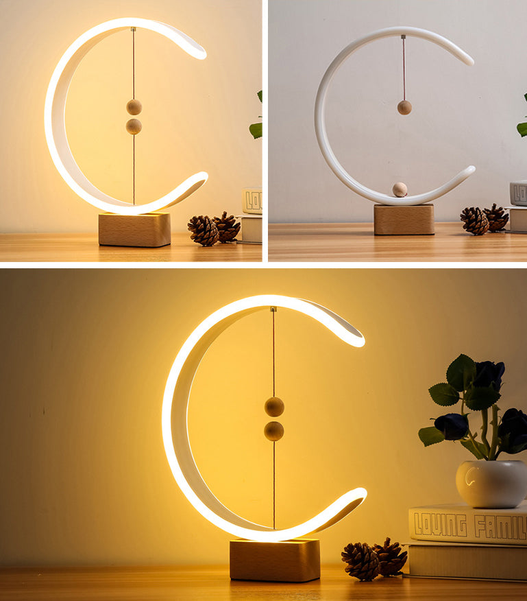 White C Shaped Night Lamp Minimalist Metal LED Table Light with Ball Magnetic Switch