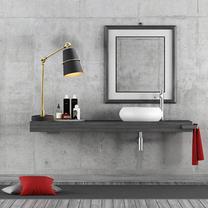 Lámpara de lectura de brazo colgante posmoderno 1 cabezal de la mesa de dormitorio con sombra de cono