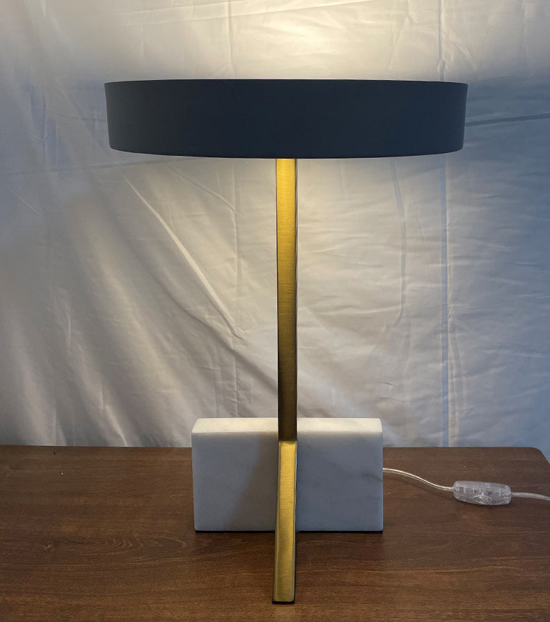 Round LED Table Lamp Postmodern Metal Black and Gold Nightstand Light with Marble Quadpod