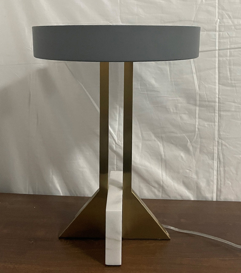 Round LED Table Lamp Postmodern Metal Black and Gold Nightstand Light with Marble Quadpod