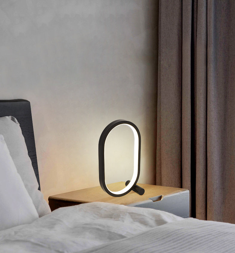 Oval Nightstand Light Simplicity Acrylic Bedside LED Table Light with USB Charging Cord