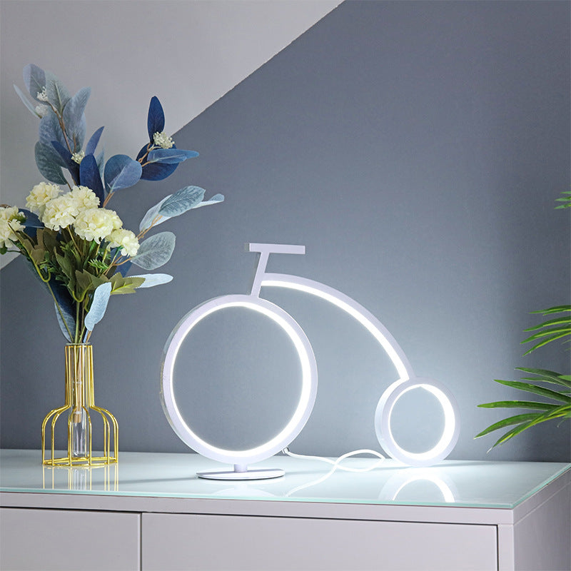 Novelty Bike Shaped Nightstand Lamp Minimalist Metal Bedside LED Table Light
