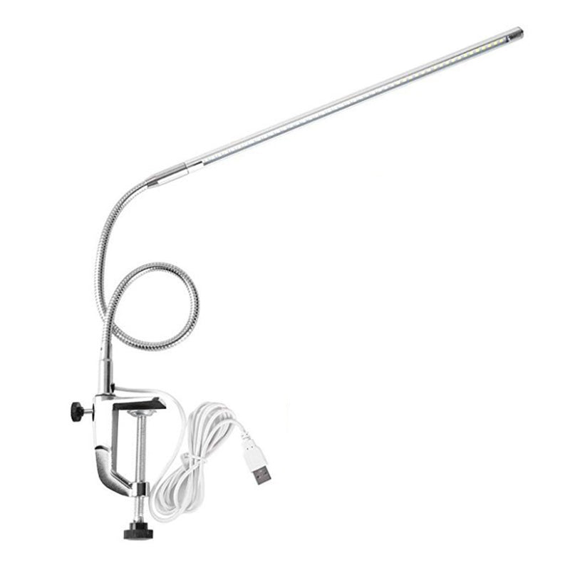 Lámpara de tarea de metal lineal ajustable Luz de escritorio de plata moderna con abrazadera para la sala de estudio