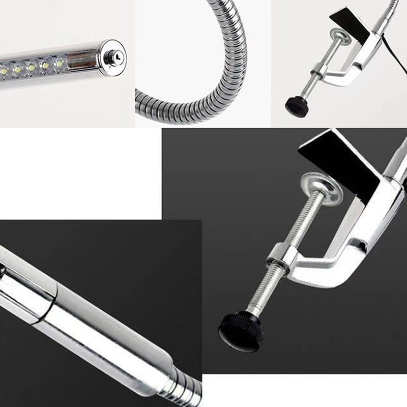 Lámpara de tarea de metal lineal ajustable Luz de escritorio de plata moderna con abrazadera para la sala de estudio