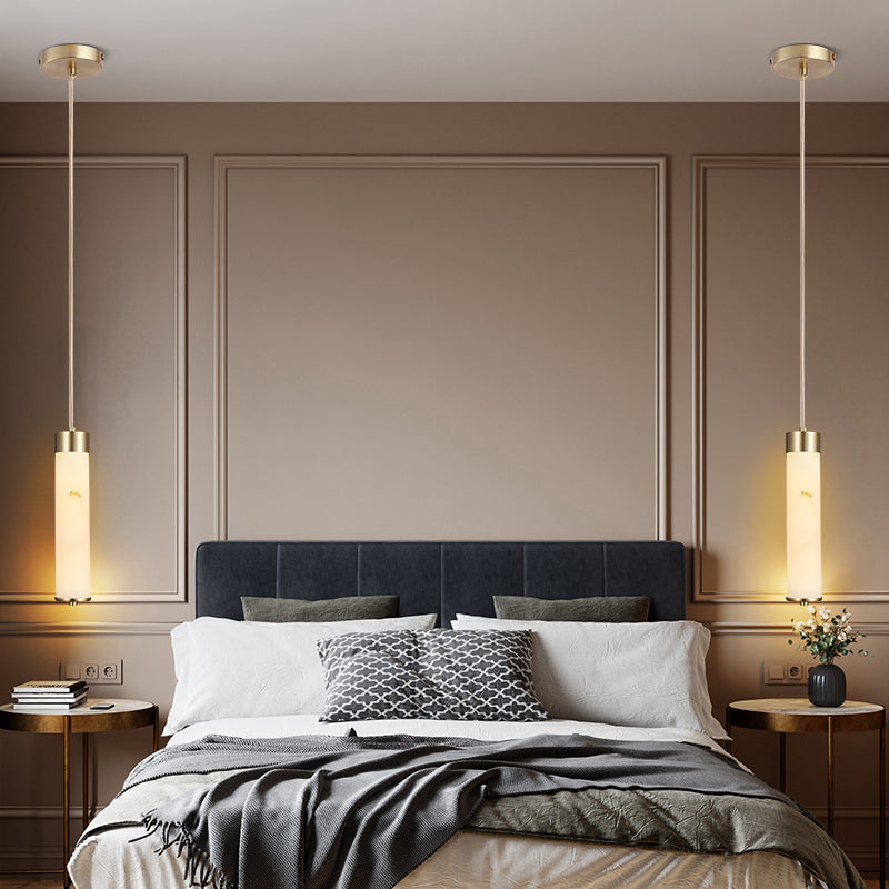 Accesorio de iluminación colgante de cilindro de piedra Luz de techo de latón LED moderno Luz