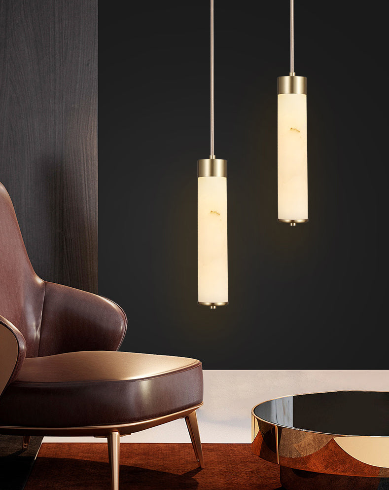Accesorio de iluminación colgante de cilindro de piedra Luz de techo de latón LED moderno Luz