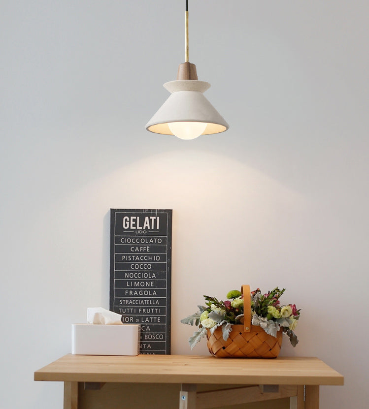 White Cone Pendant Lighting Fixture Nordic Style Cement Suspension Pendant Light