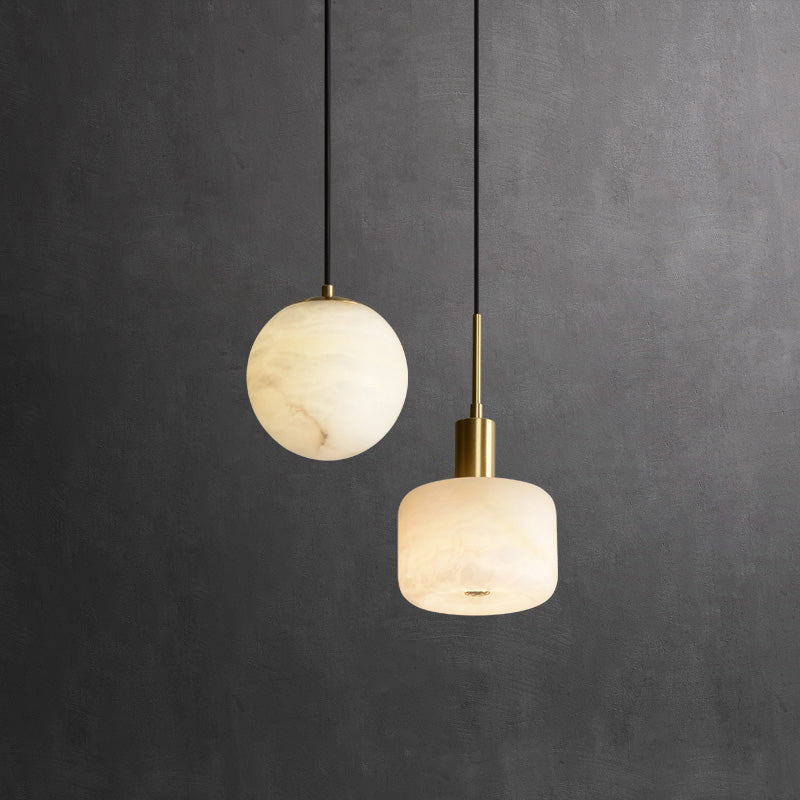 Shaded Bedroom Suspension Pendant Light Stone Modern Style Hanging Light Fixture in White