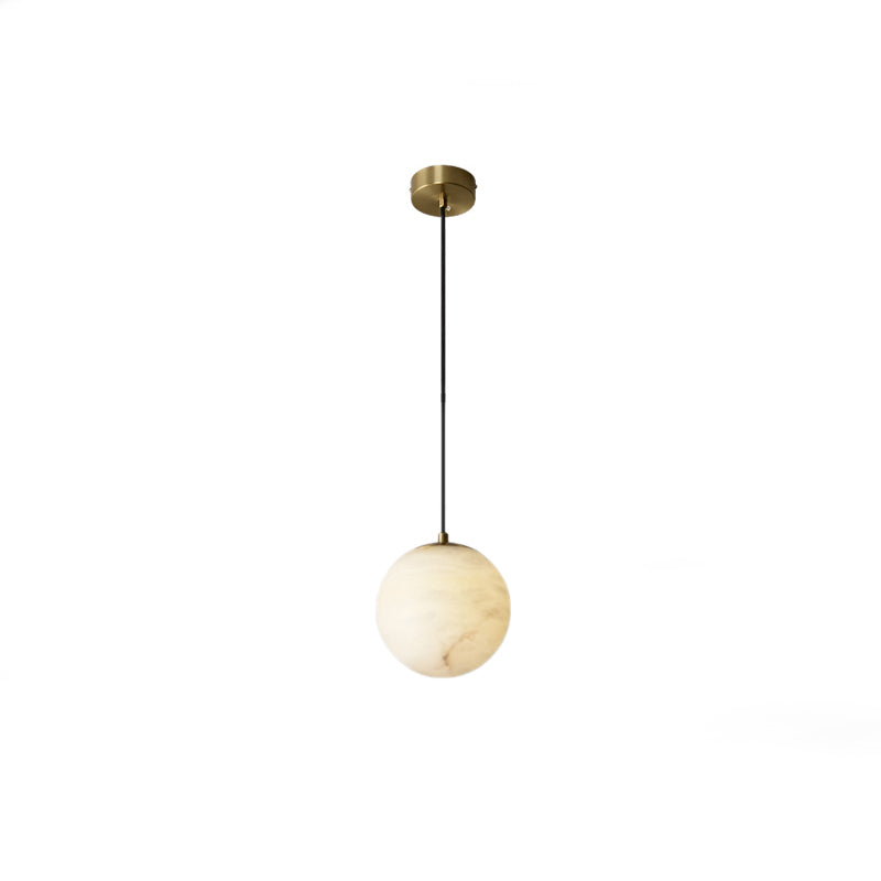 Shaded Bedroom Suspension Pendant Light Stone Modern Style Hanging Light Fixture in White