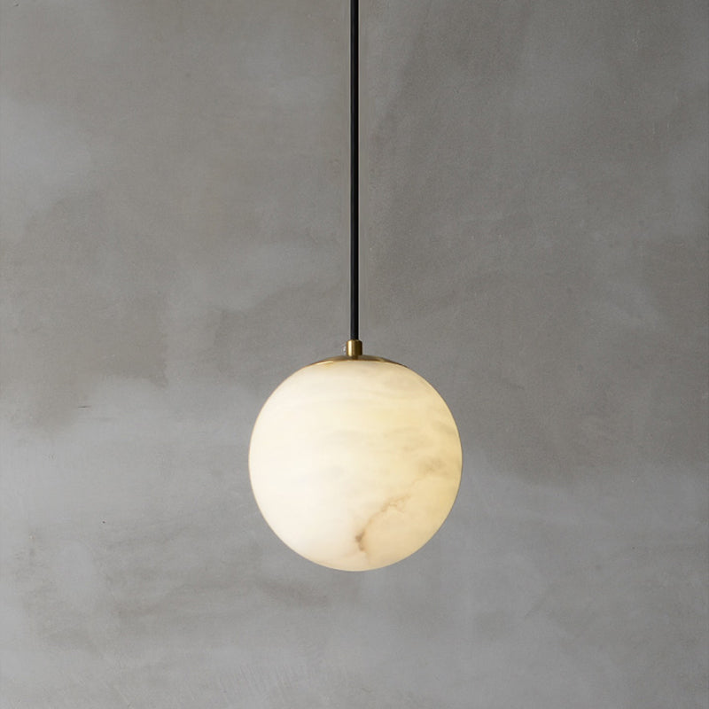 Shaded Bedroom Suspension Pendant Light Stone Modern Style Hanging Light Fixture in White