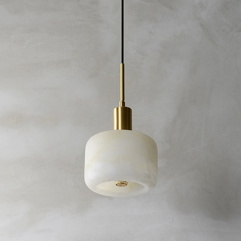 Shaded Bedroom Suspension Pendant Light Stone Modern Style Hanging Light Fixture in White