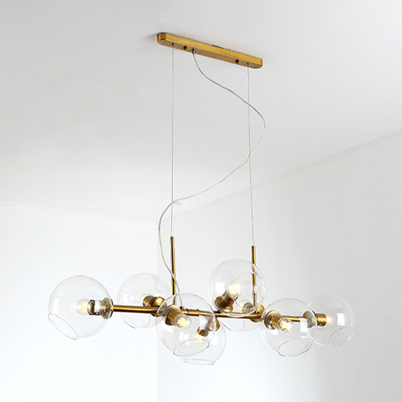 Globe Island Light Minimalist Minimalist Clear/Smoke Grey Glass 8 Luci Black/Gold Lampadario Lumo per sala da pranzo