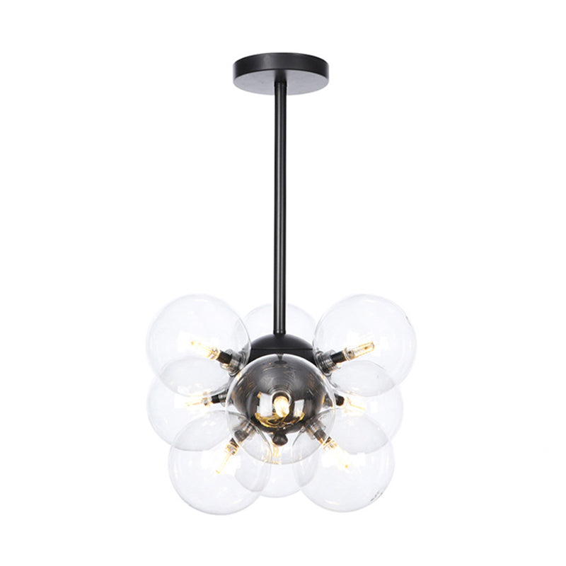 Lámpara de techo para sala de estar con 9 luces de vidrio gris/blanco/rojo iluminación semi empotrada de globo minimalista en negro/latón/cromo