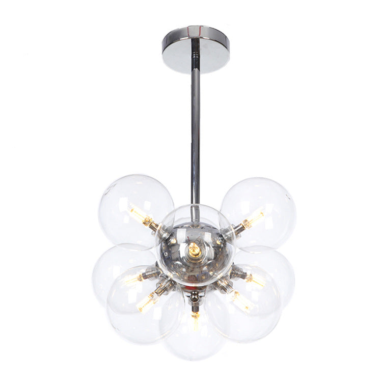 Lámpara de techo para sala de estar con 9 luces de vidrio gris/blanco/rojo iluminación semi empotrada de globo minimalista en negro/latón/cromo