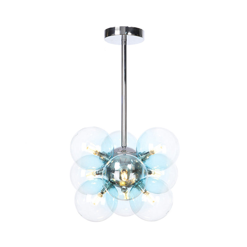 Lámpara de techo para sala de estar con 9 luces de vidrio gris/blanco/rojo iluminación semi empotrada de globo minimalista en negro/latón/cromo