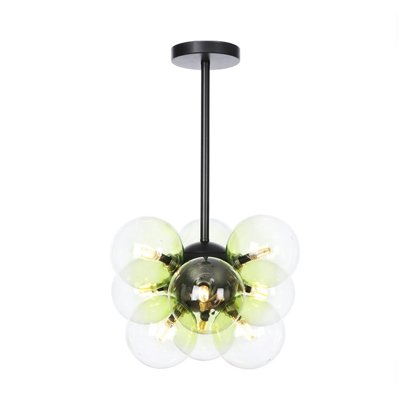 Lámpara de techo para sala de estar con 9 luces de vidrio gris/blanco/rojo iluminación semi empotrada de globo minimalista en negro/latón/cromo