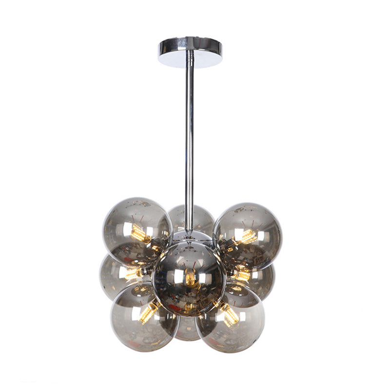Lámpara de techo para sala de estar con 9 luces de vidrio gris/blanco/rojo iluminación semi empotrada de globo minimalista en negro/latón/cromo
