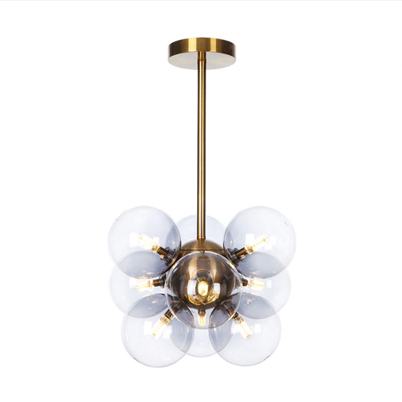 Lámpara de techo para sala de estar con 9 luces de vidrio gris/blanco/rojo iluminación semi empotrada de globo minimalista en negro/latón/cromo