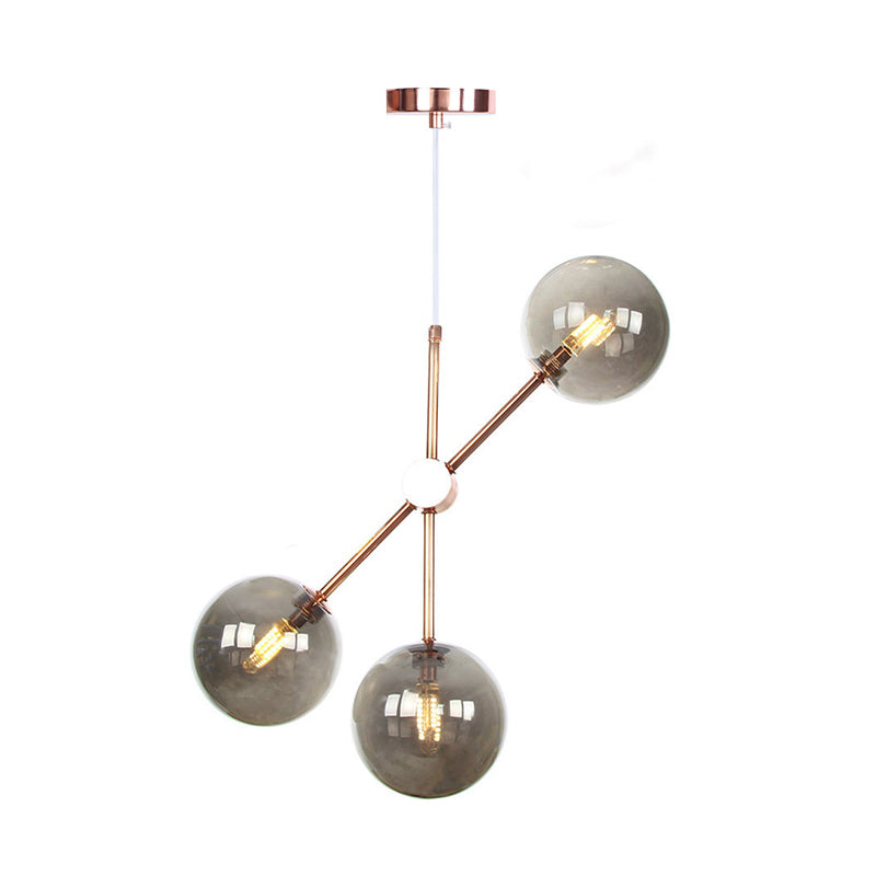 Sferische woonkamer hangende kroonluchter rookgrijs/wit/helder glas 3/5 lichten minimalistische hanglamp