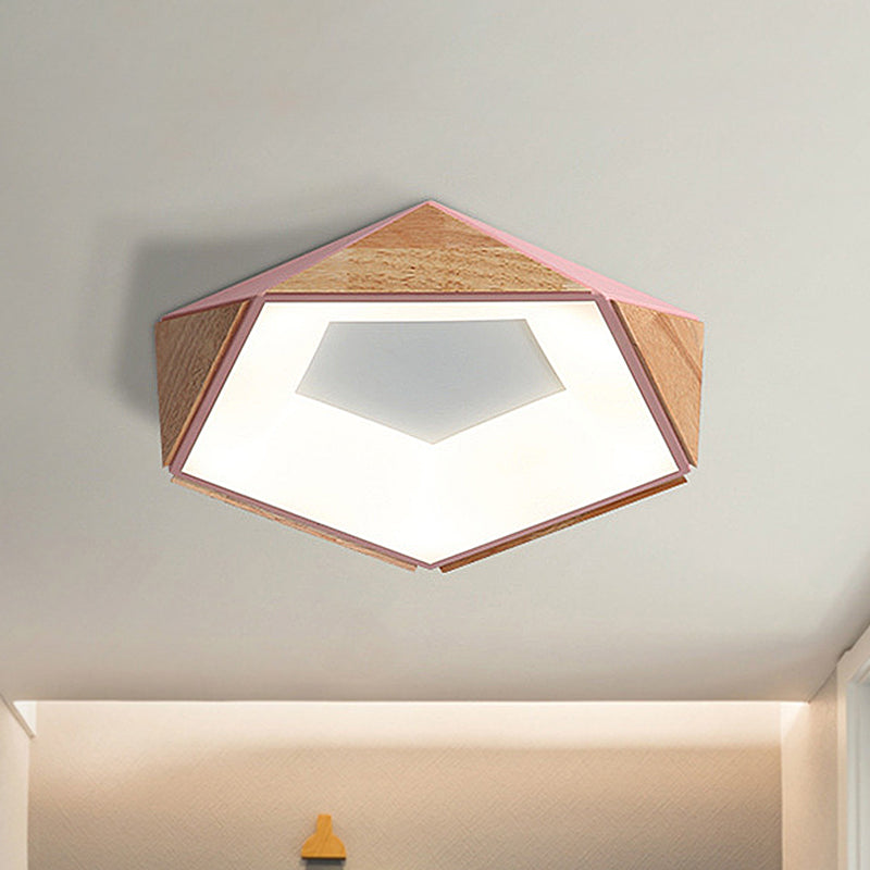 Kit lampada da soffitto a LED Pentagono da 18"/21,5" W Stile nordico Legno naturale Grigio/Bianco/Rosa Montaggio ad incasso in luce calda/bianca