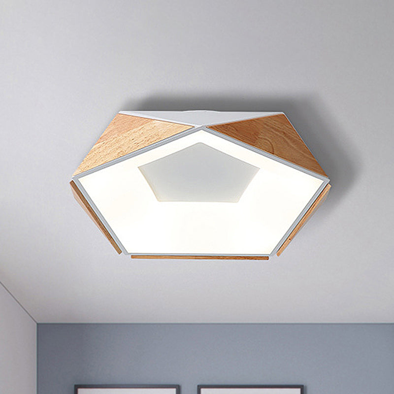 Kit lampada da soffitto a LED Pentagono da 18"/21,5" W Stile nordico Legno naturale Grigio/Bianco/Rosa Montaggio ad incasso in luce calda/bianca