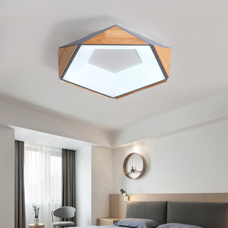 Kit lampada da soffitto a LED Pentagono da 18"/21,5" W Stile nordico Legno naturale Grigio/Bianco/Rosa Montaggio ad incasso in luce calda/bianca