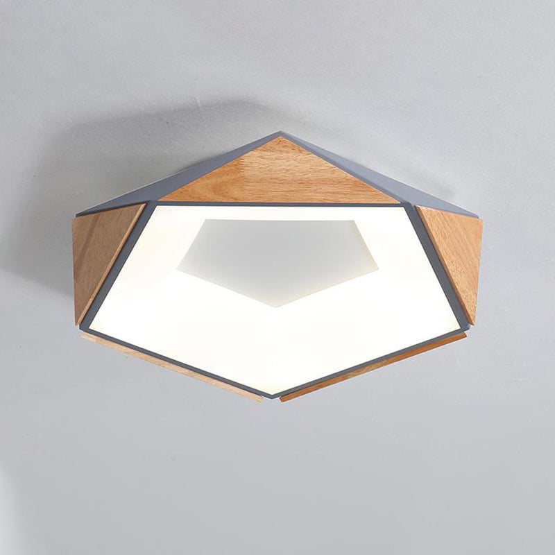Kit lampada da soffitto a LED Pentagono da 18"/21,5" W Stile nordico Legno naturale Grigio/Bianco/Rosa Montaggio ad incasso in luce calda/bianca