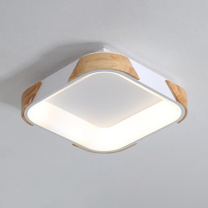 Macaron Square Flush Light Grey/White/Pink Wood LED Ceiling Light Fixture in Warm/White Light, 14"/18"/24" Wide