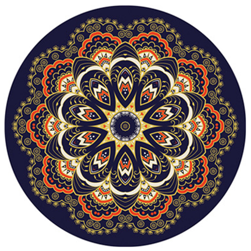 Round Multicolor Antique Area Carpet Polyester Floral Printing Rug Easy Care Carpet for Living Room
